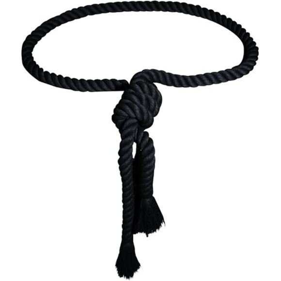 Mens Black Rope Belt Adjustable Twisted Thick Gothic Waist Belt Fashion Accessor - Picture 5 of 5